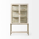 Arelius White Wood W/ Gold Metal Base Display Cabinet by Mercana at Eve Furniture