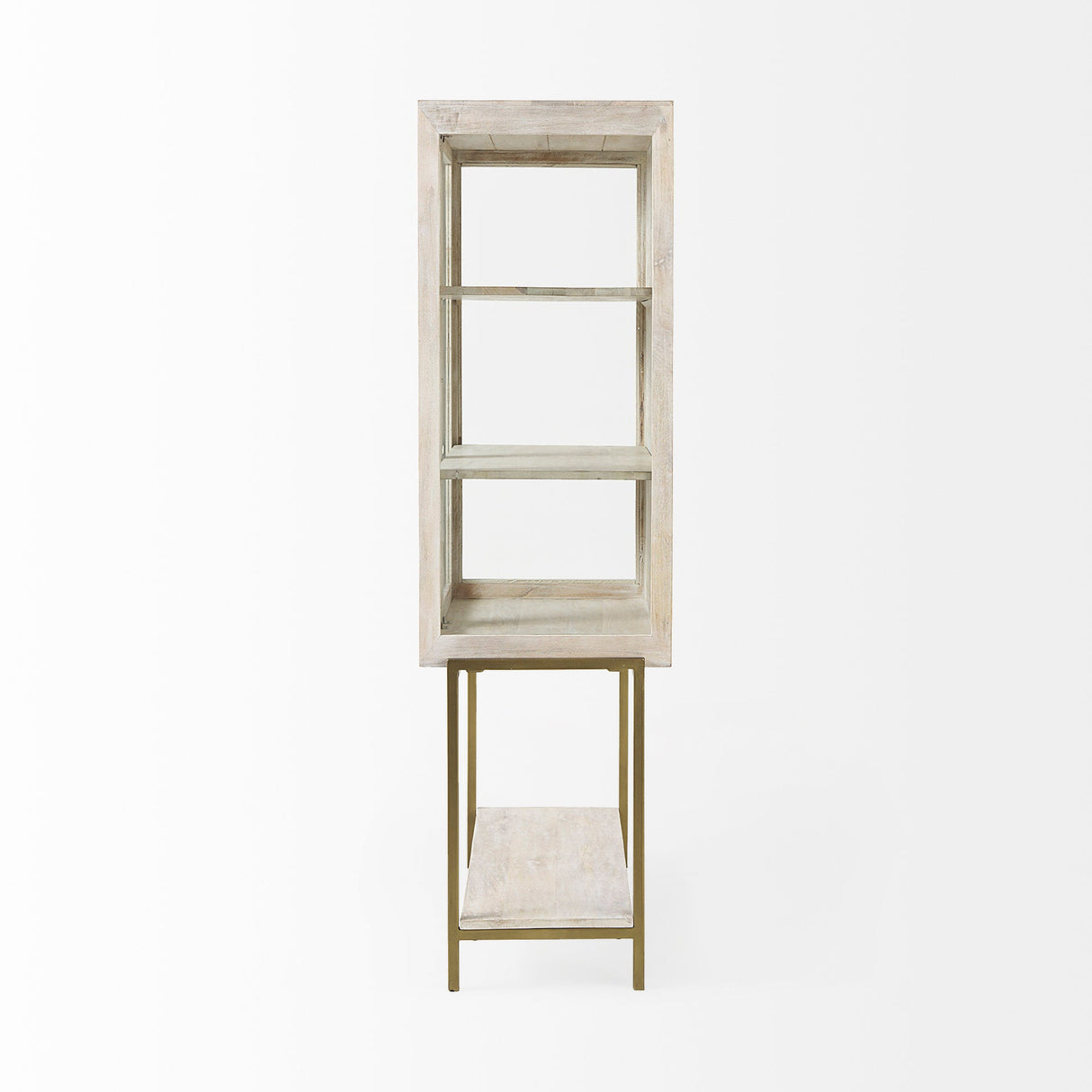 Arelius White Wood W/ Gold Metal Base Display Cabinet by Mercana at Eve Furniture