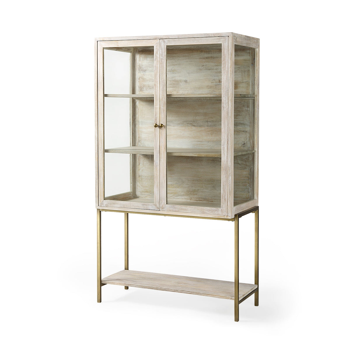 Arelius White Wood W/ Gold Metal Base Display Cabinet by Mercana at Eve Furniture