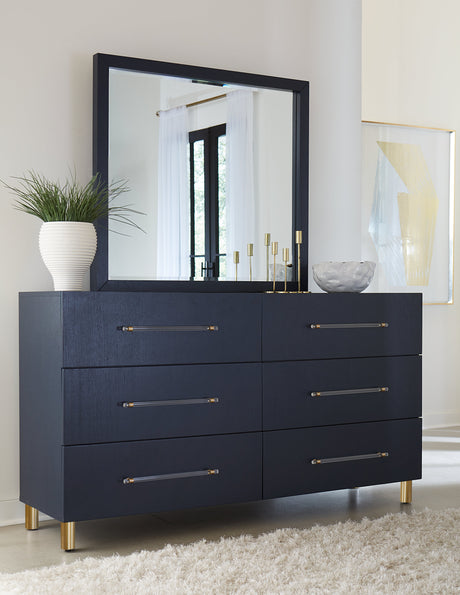 Argento Beveled Glass Wall or Dresser Mirror in Navy Blue by Modus Furniture at Eve Furniture