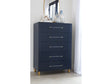 Argento Five Drawer Chest in Navy Blue and Burnished Brass by Modus Furniture at Eve Furniture