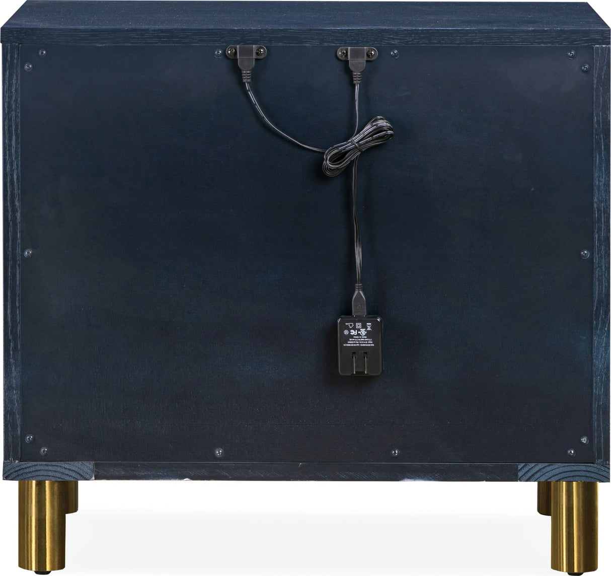 Argento Navy Blue/Burnished Brass Two Drawer USB Charging Nightstand by Modus Furniture at Eve Furniture