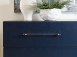 Argento Navy Blue/Burnished Brass Two Drawer USB Charging Nightstand by Modus Furniture at Eve Furniture