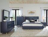 Argento Navy Blue/Burnished Brass Two Drawer USB Charging Nightstand by Modus Furniture at Eve Furniture
