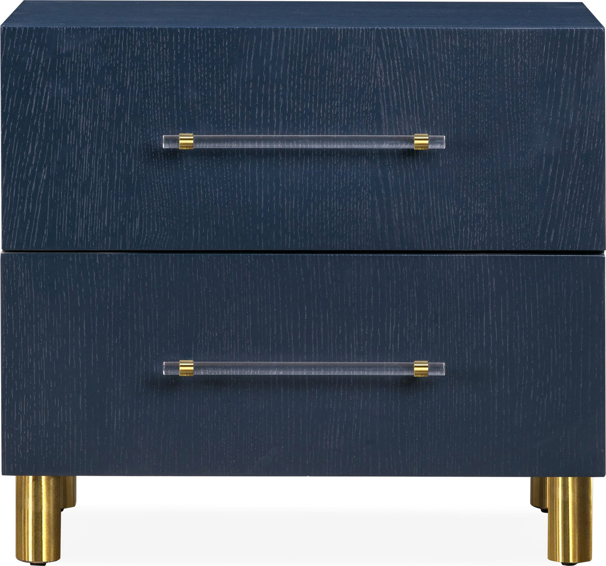 Argento Navy Blue/Burnished Brass Two Drawer USB Charging Nightstand by Modus Furniture at Eve Furniture