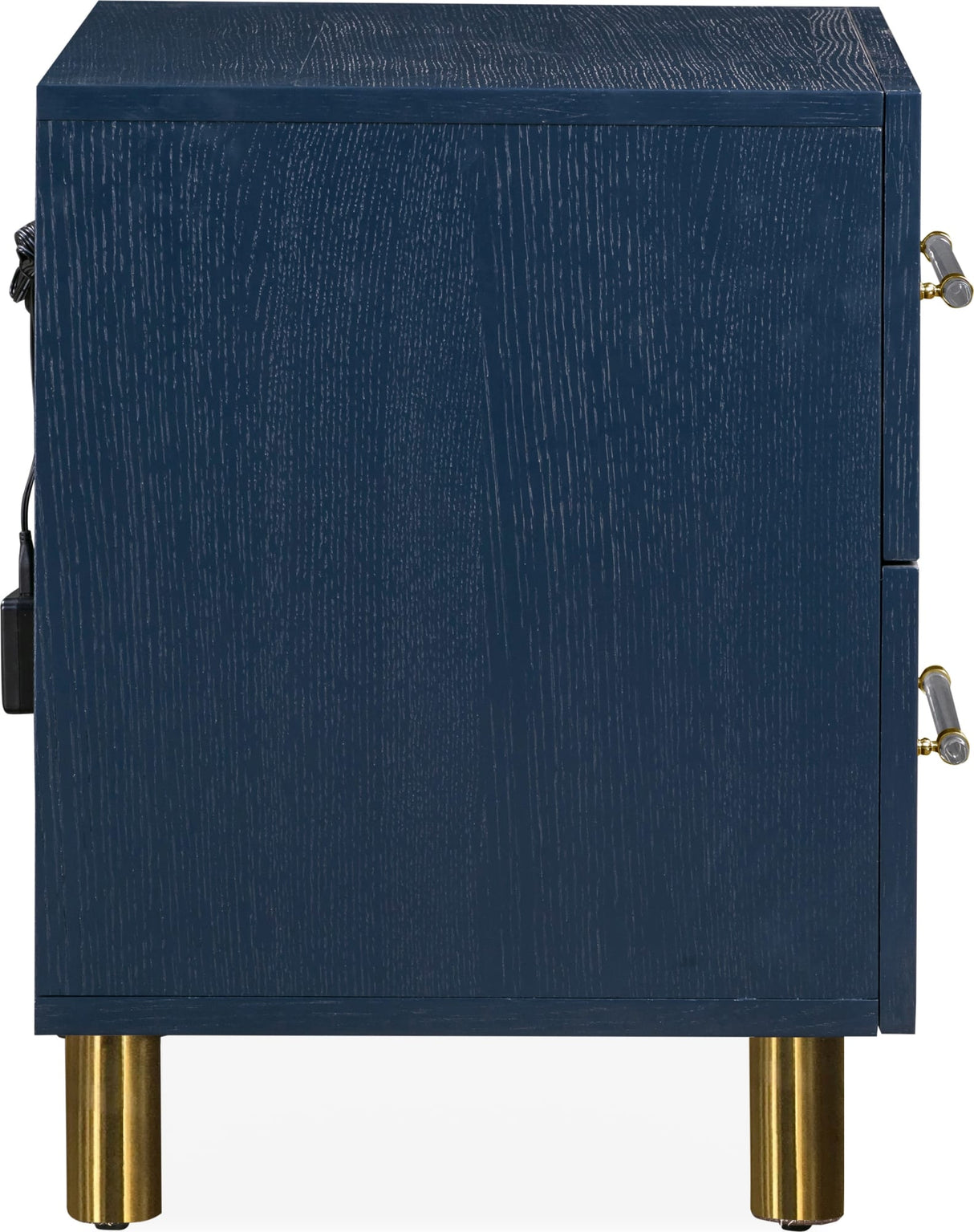 Argento Navy Blue/Burnished Brass Two Drawer USB Charging Nightstand by Modus Furniture at Eve Furniture