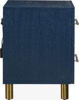Argento Navy Blue/Burnished Brass Two Drawer USB Charging Nightstand by Modus Furniture at Eve Furniture