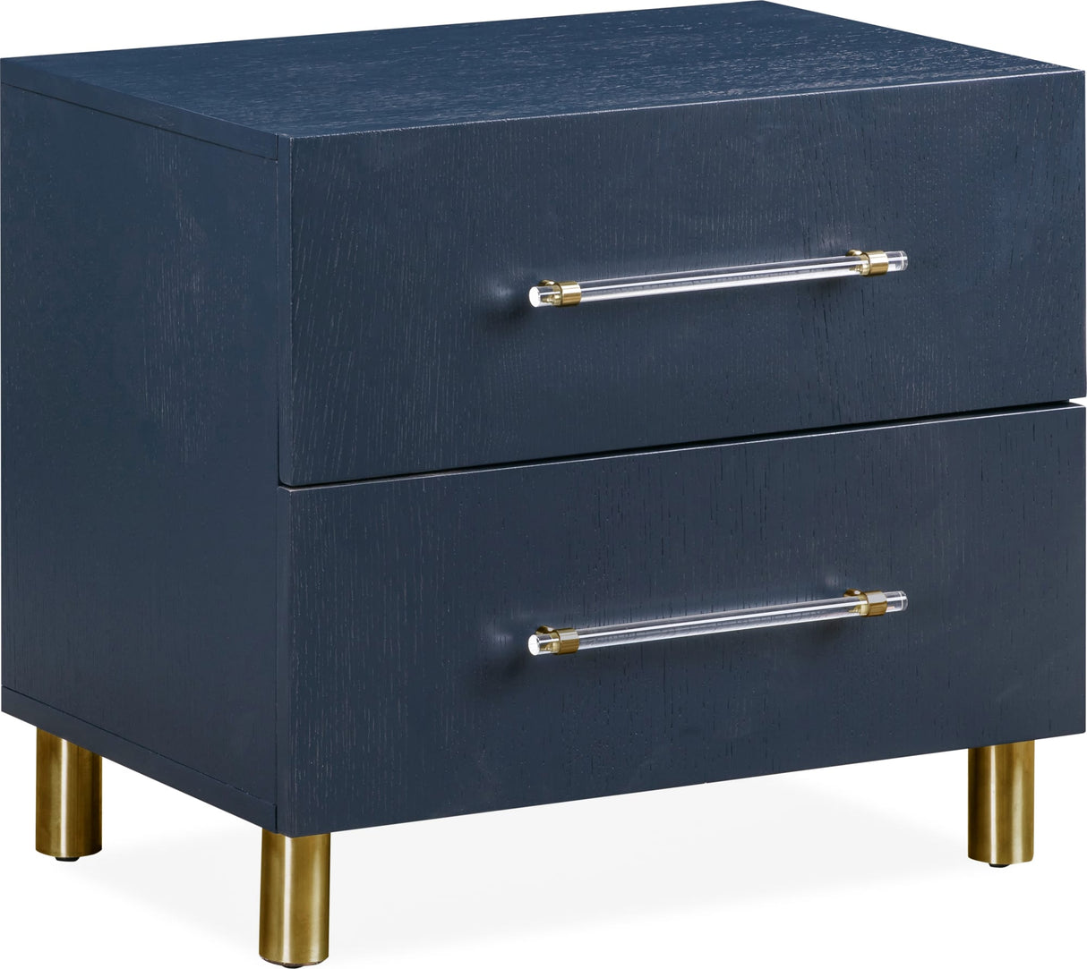 Argento Navy Blue/Burnished Brass Two Drawer USB Charging Nightstand by Modus Furniture at Eve Furniture