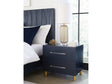 Argento Navy Blue/Burnished Brass Two Drawer USB Charging Nightstand by Modus Furniture at Eve Furniture