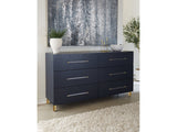 Argento Six Drawer Dresser in Navy Blue and Burnished Brass by Modus Furniture at Eve Furniture