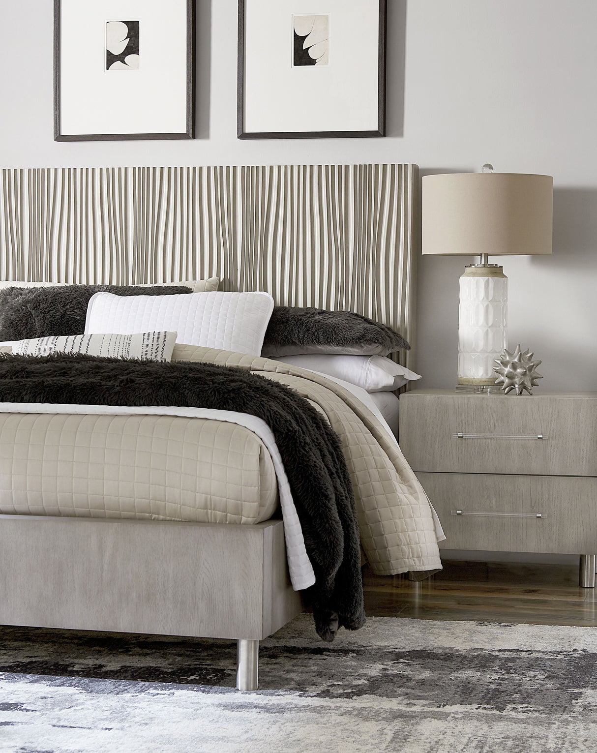 Argento Wave-Patterned Eastern King Bed in Misty Grey by Modus Furniture at Eve Furniture