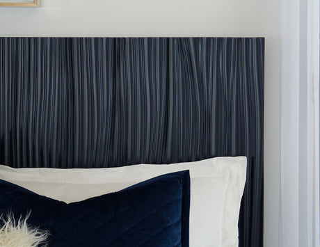 Argento Wave-Patterned Full Bed in Navy Blue and Burnished Brass by Modus Furniture at Eve Furniture