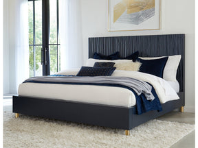 Argento Wave-Patterned Queen Bed in Navy Blue and Burnished Brass by Modus Furniture at Eve Furniture