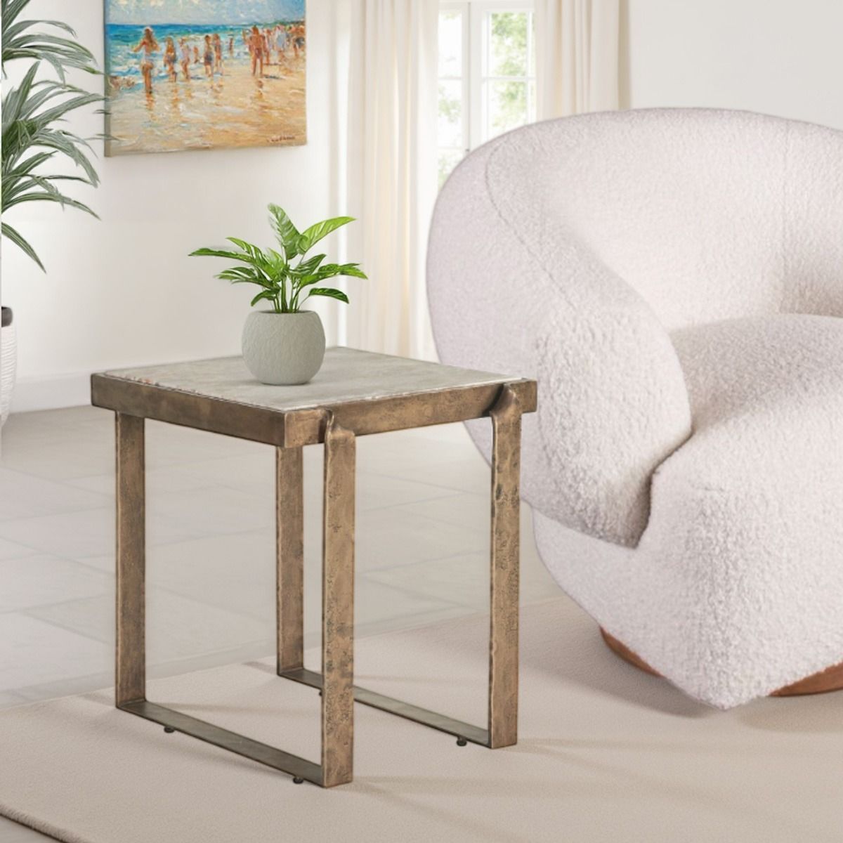 Argos 20" Side Table with Marble and Antique Brass by Home Trends & Design at Eve Furniture