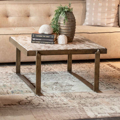 Argos 32" Coffee Table with Marble and Antique Brass by Home Trends & Design at Eve Furniture