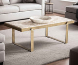 Argos 49" Large Coffee Table with Beige Marble Top and Antique Brass Base by Home Trends & Design at Eve Furniture