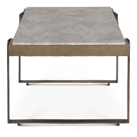 Argos 49" Large Coffee Table with Beige Marble Top and Antique Brass Base by Home Trends & Design at Eve Furniture