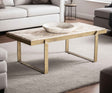Argos 49" Large Coffee Table with Beige Marble Top and Antique Brass Base by Home Trends & Design at Eve Furniture
