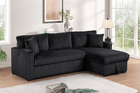 Aria Black Sectional With Pull-Out Bed & Storage Chaise by Happy Homes at Eve Furniture