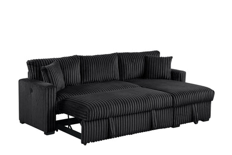 Aria Black Sectional With Pull-Out Bed & Storage Chaise by Happy Homes at Eve Furniture