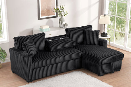 Aria Black Sectional With Pull-Out Bed & Storage Chaise by Happy Homes at Eve Furniture
