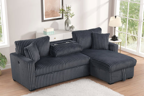 Aria Charcoal Sectional With Pull-Out Bed & Storage Chaise by Happy Homes at Eve Furniture