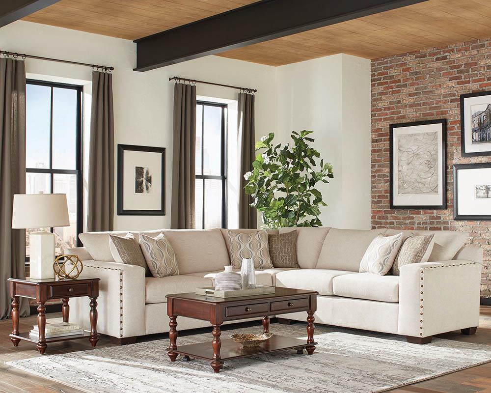 Aria L-Shaped Sectional with Nailhead Oatmeal