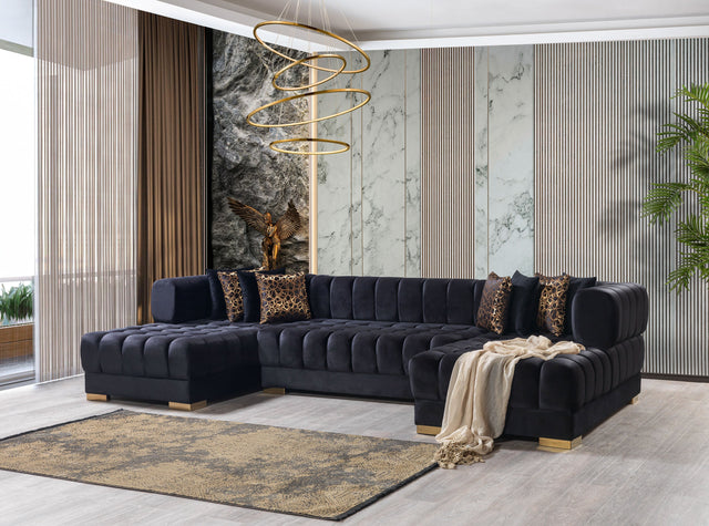 [HOT DEAL] Ariana Black Velvet Double Chaise Sectional - Eve Furniture