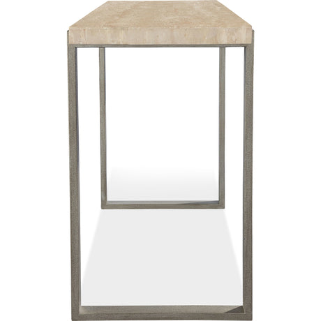 Ariela Natural Travertine Console Table with Bronze Metal Base by Modus Furniture at Eve Furniture