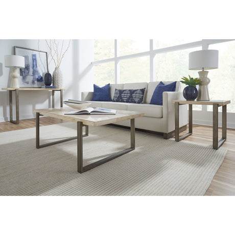 Ariela Natural Travertine End Table with Bronze Metal Base by Modus Furniture at Eve Furniture