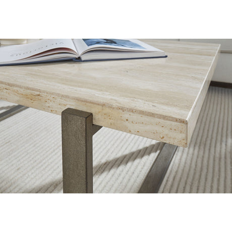 Ariela Natural Travertine End Table with Bronze Metal Base by Modus Furniture at Eve Furniture