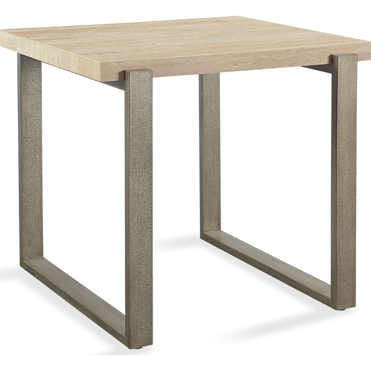 Ariela Natural Travertine End Table with Bronze Metal Base by Modus Furniture at Eve Furniture