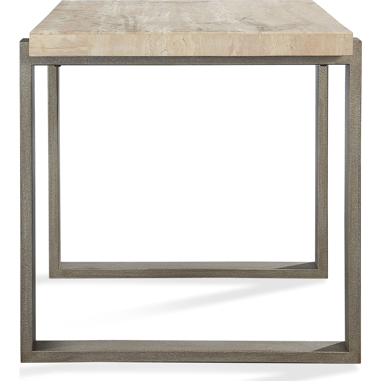 Ariela Natural Travertine End Table with Bronze Metal Base by Modus Furniture at Eve Furniture