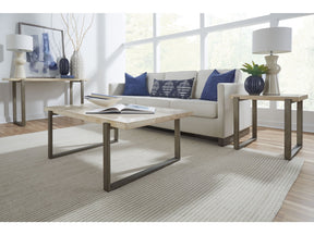 Ariela Natural Travertine End Table with Bronze Metal Base by Modus Furniture at Eve Furniture