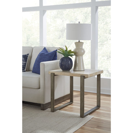 Ariela Natural Travertine End Table with Bronze Metal Base by Modus Furniture at Eve Furniture