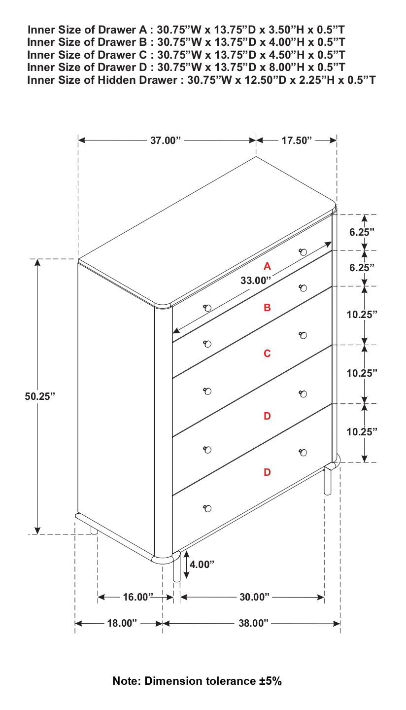 Arini Sand Wash 5-Drawer Chest