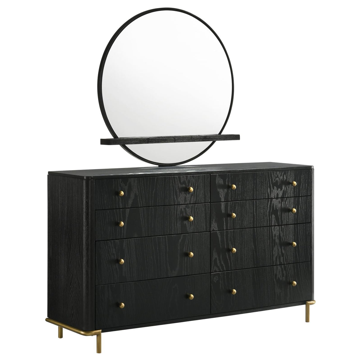 Arini Black 8-Drawer Bedroom Dresser with Mirror