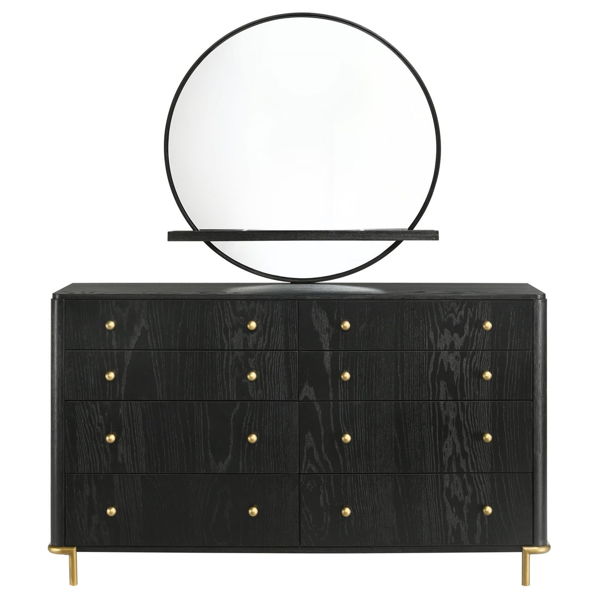 Arini Black 8-Drawer Bedroom Dresser with Mirror