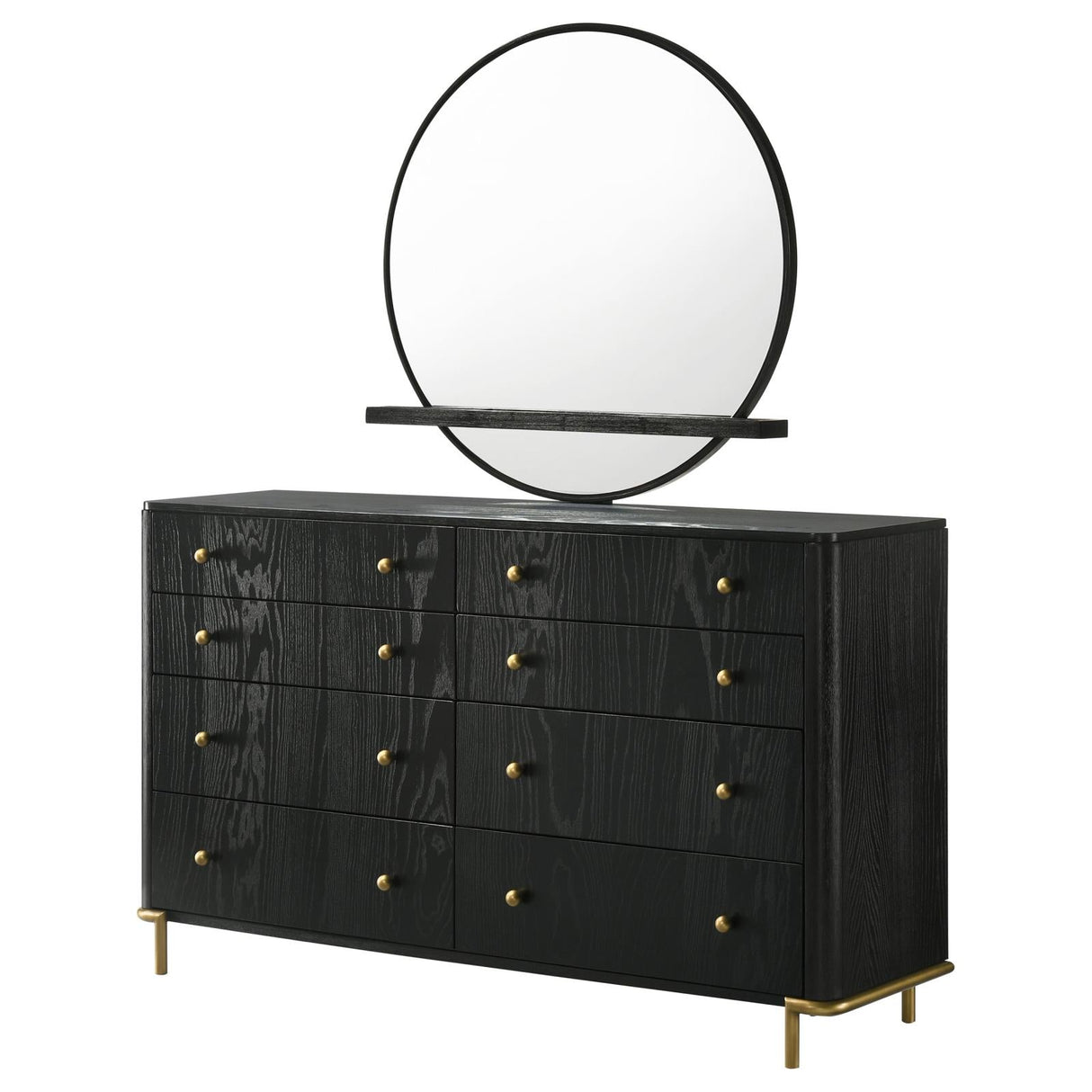 Arini Black 8-Drawer Bedroom Dresser with Mirror