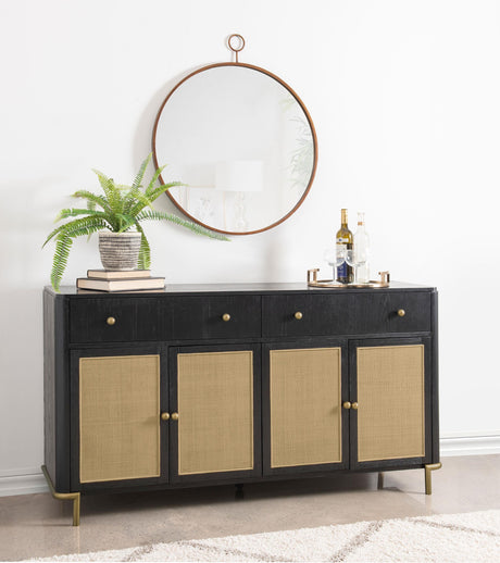 Arini Black 2-Drawer Cane Door Dining Sideboard Server by Coaster at Eve Furniture