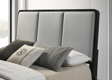 Arini Black and Gray Eastern King Bed with Upholstered Headboard by Coaster at Eve Furniture