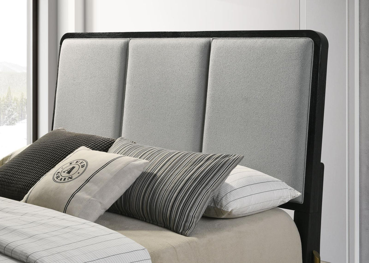 Arini Black and Grey Queen Bed with Upholstered Headboard by Coaster at Eve Furniture