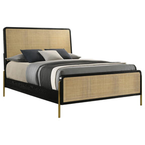 Arini Black and Natural Queen Bed with Woven Rattan Headboard by Coaster at Eve Furniture