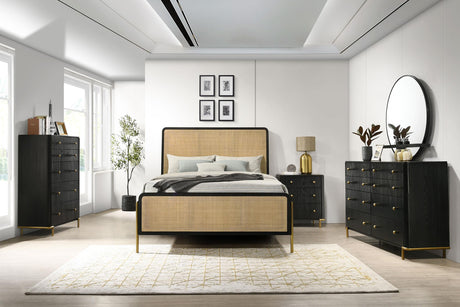 Arini Black and Natural Rattan California King Panel Bed by Coaster at Eve Furniture