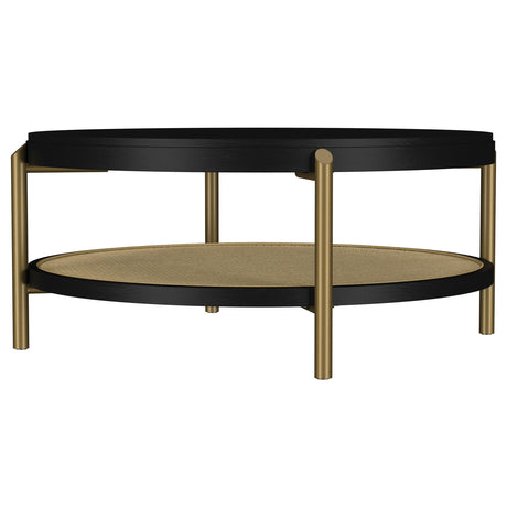 Arini Black Round Coffee Table With Storage Shelf by Coaster at Eve Furniture