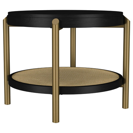 Arini Black Round End Side Table With Storage Shelf by Coaster at Eve Furniture