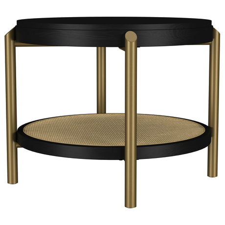 Arini Black Round End Side Table With Storage Shelf by Coaster at Eve Furniture