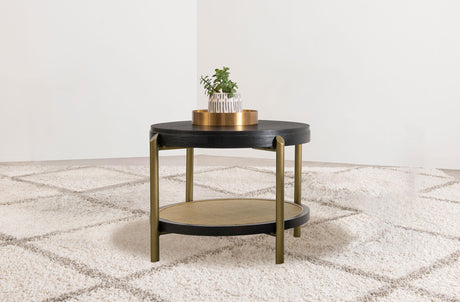 Arini Black Round End Side Table With Storage Shelf by Coaster at Eve Furniture