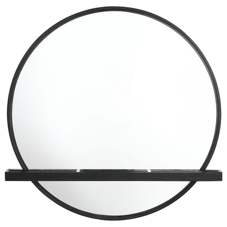 Arini Black Round Vanity Wall Mirror with Shelf by Coaster at Eve Furniture