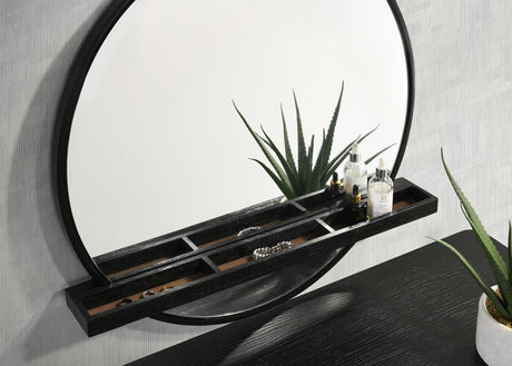 Arini Black Round Vanity Wall Mirror with Shelf by Coaster at Eve Furniture